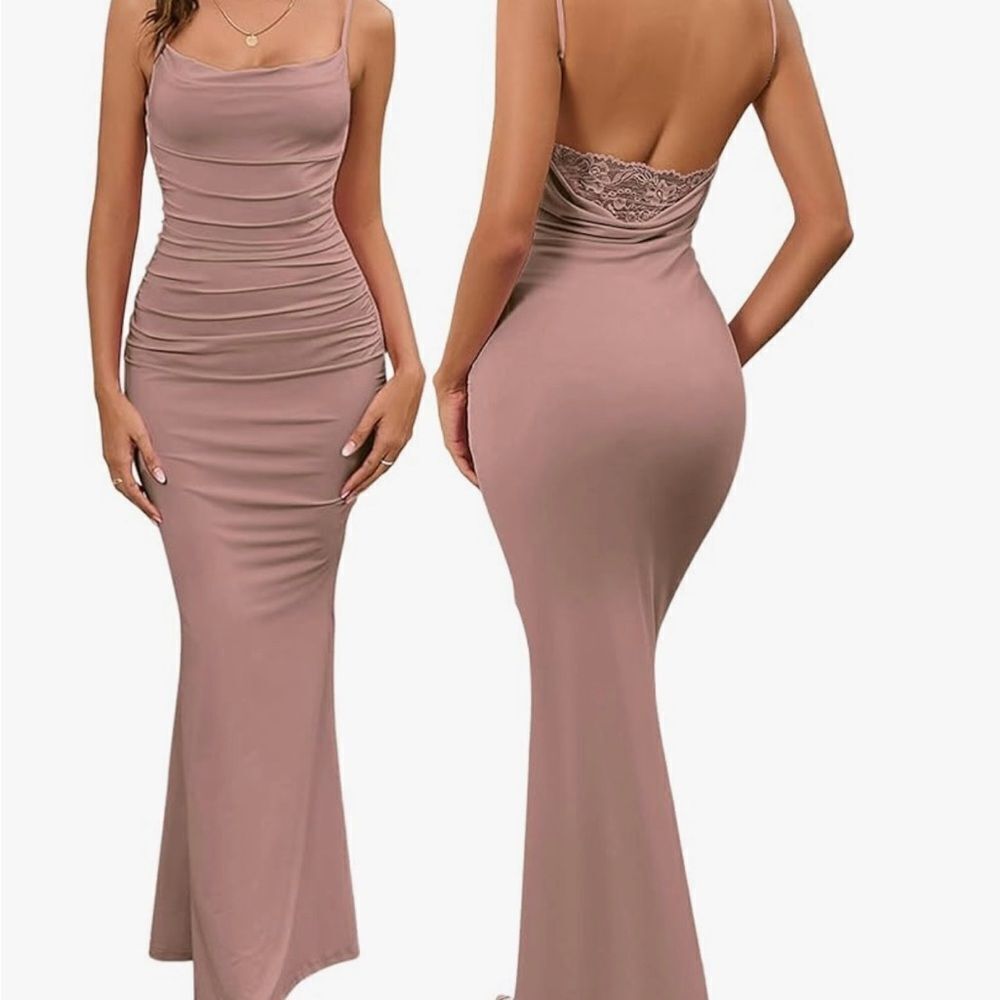 Elegant Tan Bodycon Dress - Picture 8 of 9